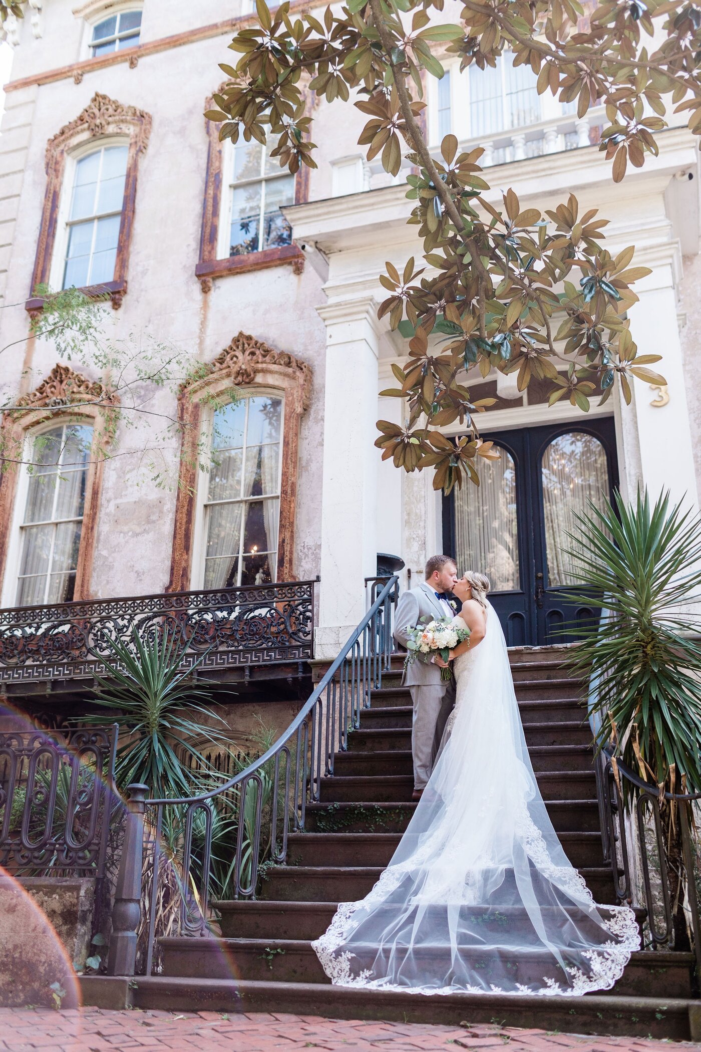 Bride and groom portraits in Historic Savannah by Apt. B Photography