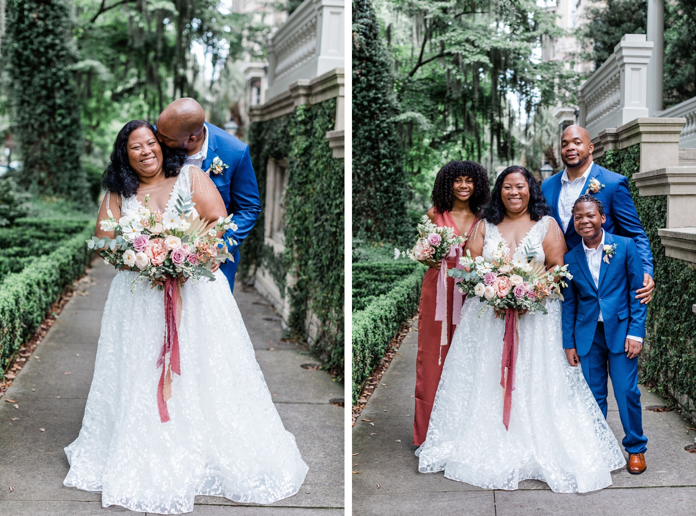 Bride and groom portraits in Downtown Savannah