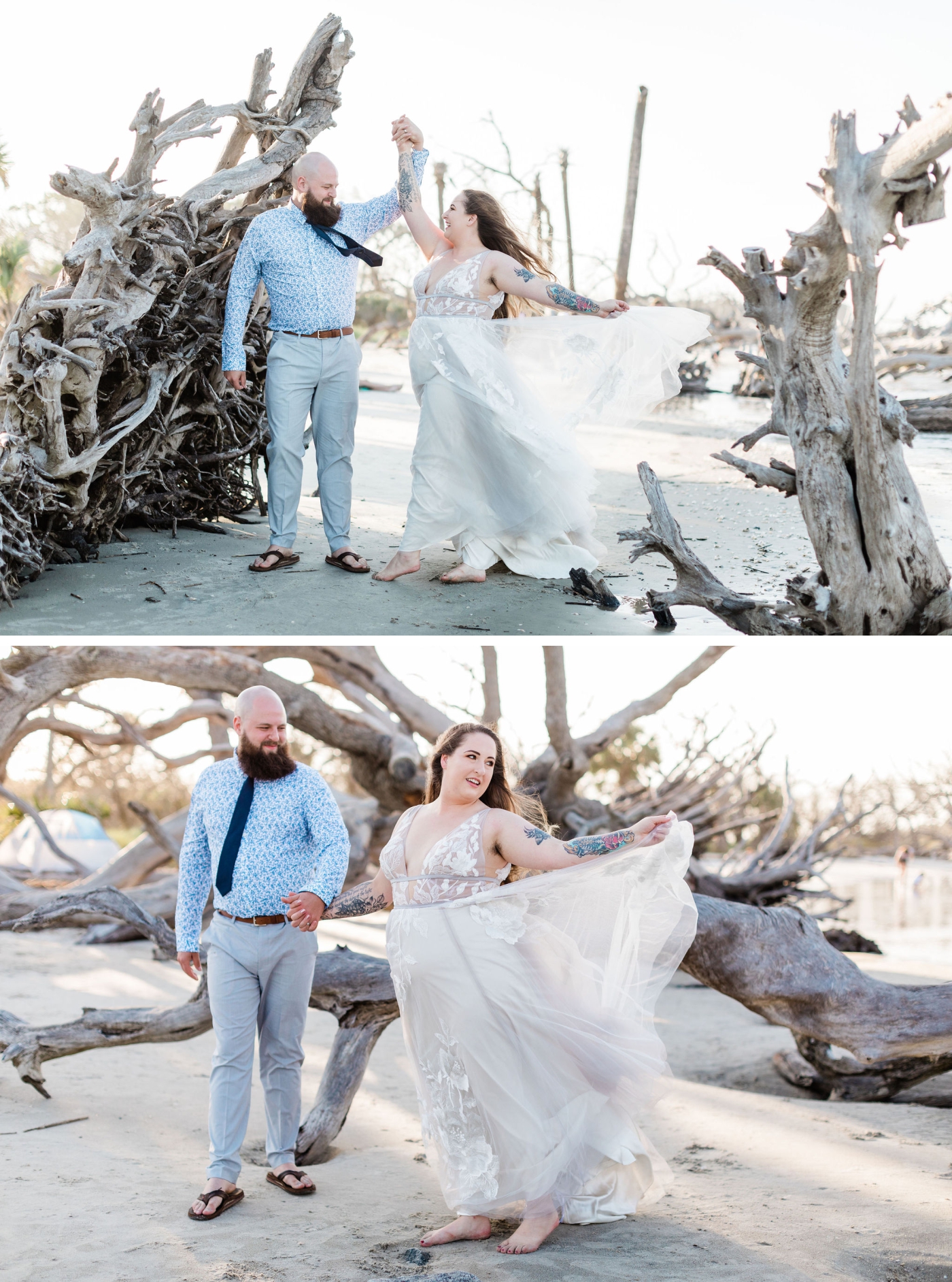 Bride and groom portraits in Driftwood Beach