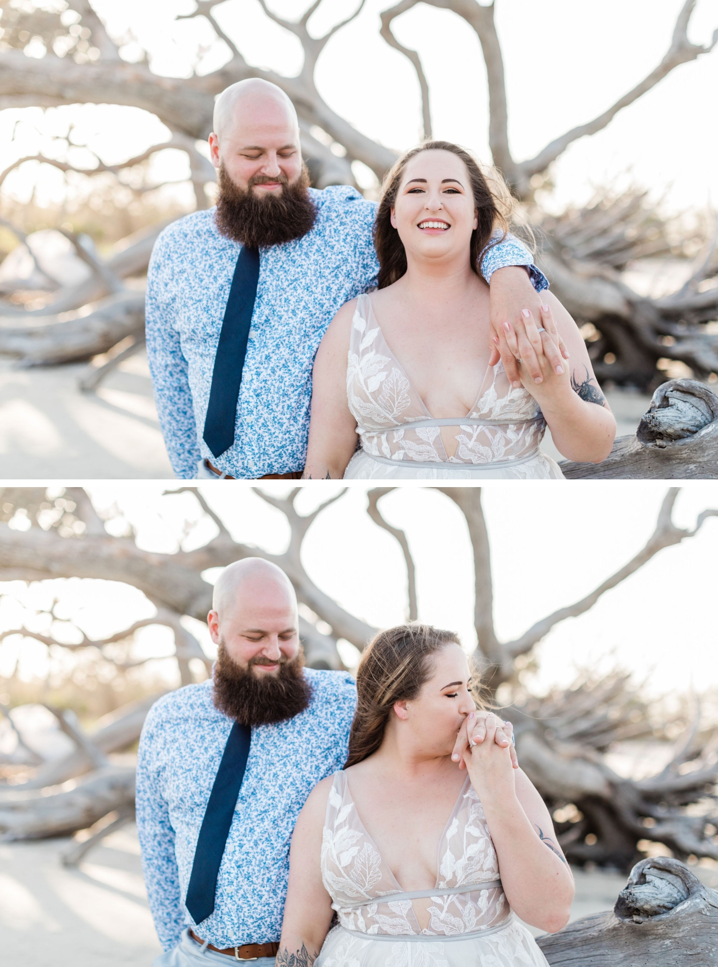 Bride and groom portraits in Driftwood Beach